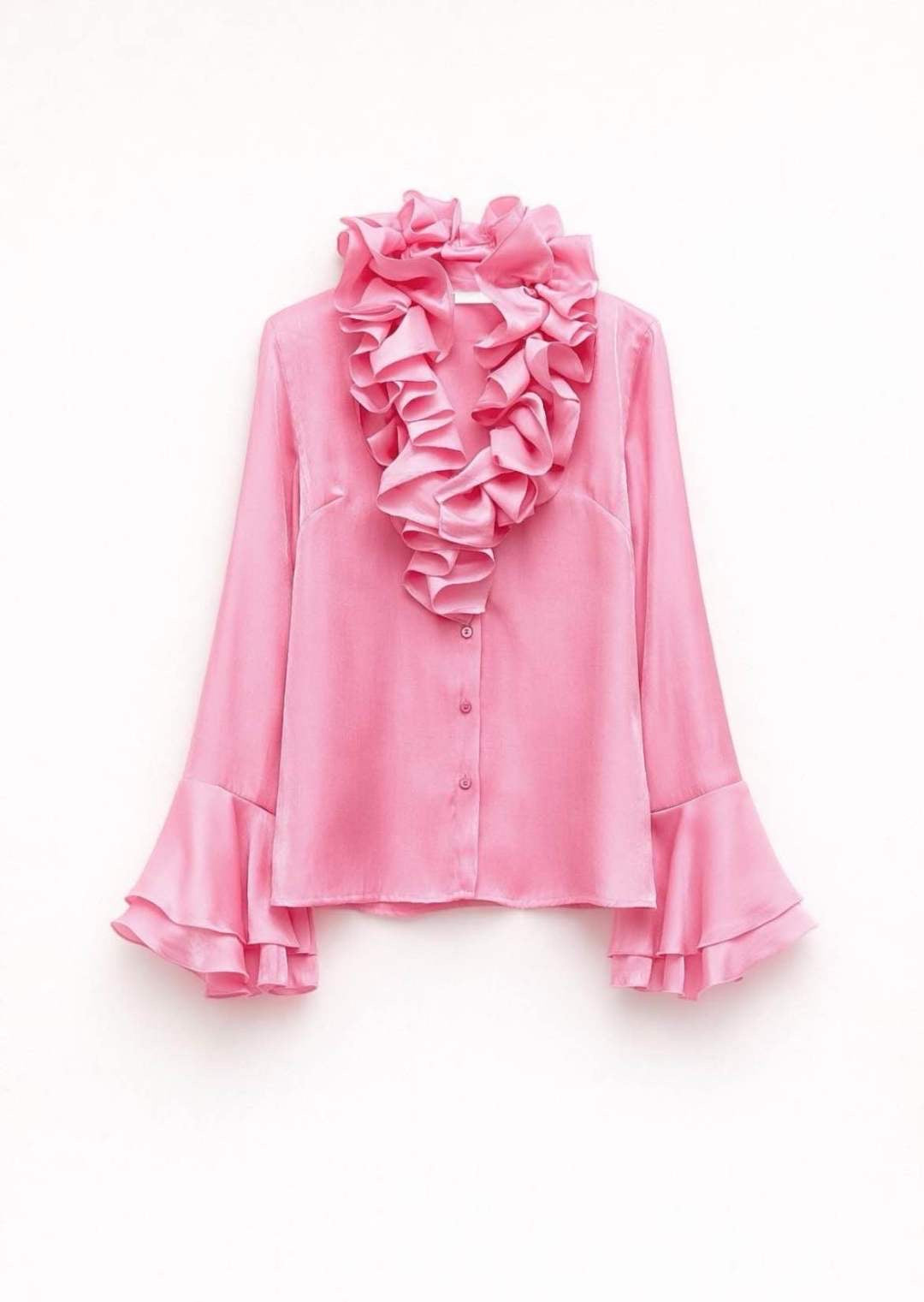 Μπλούζα με βολάν LUMINA - Ροζ