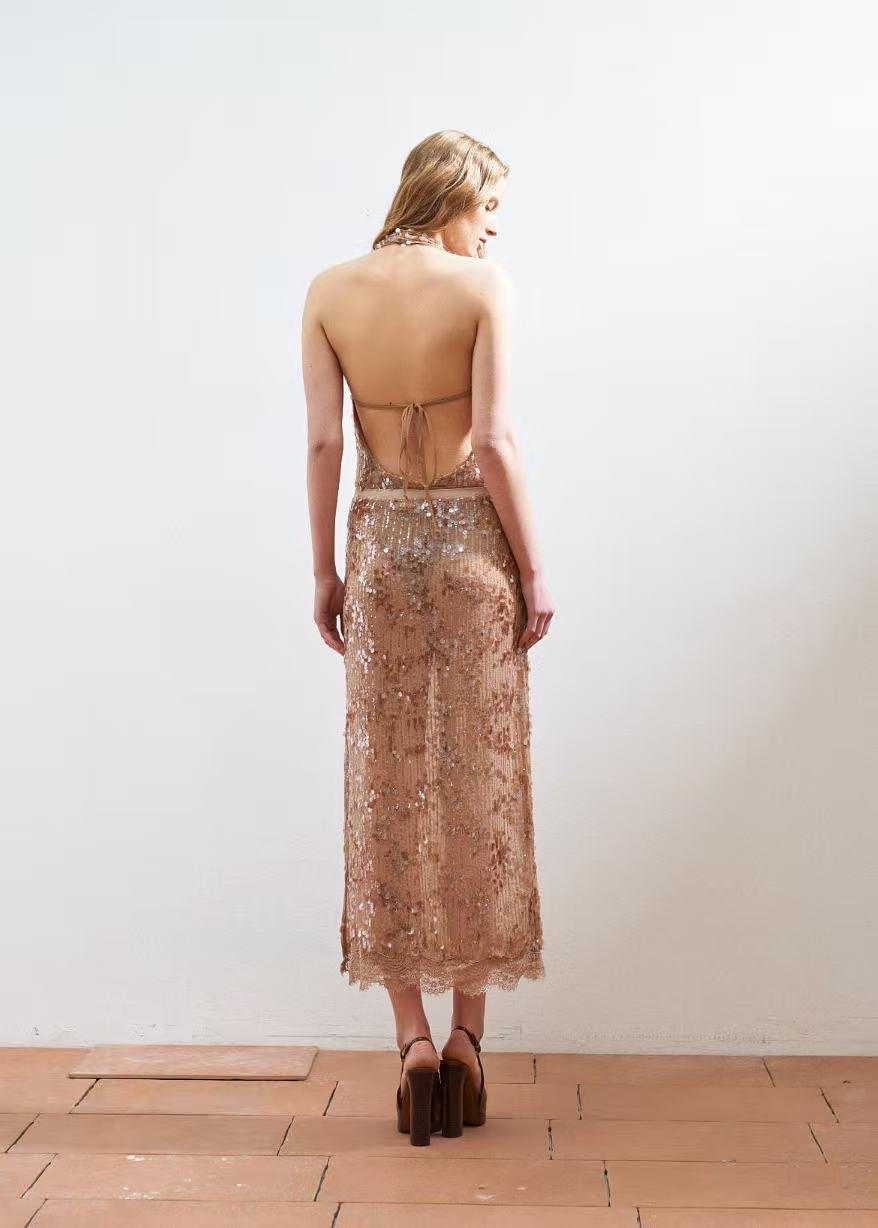 Κορμάκι κεντητό με παγιέτα LUMINA - Χρυσό