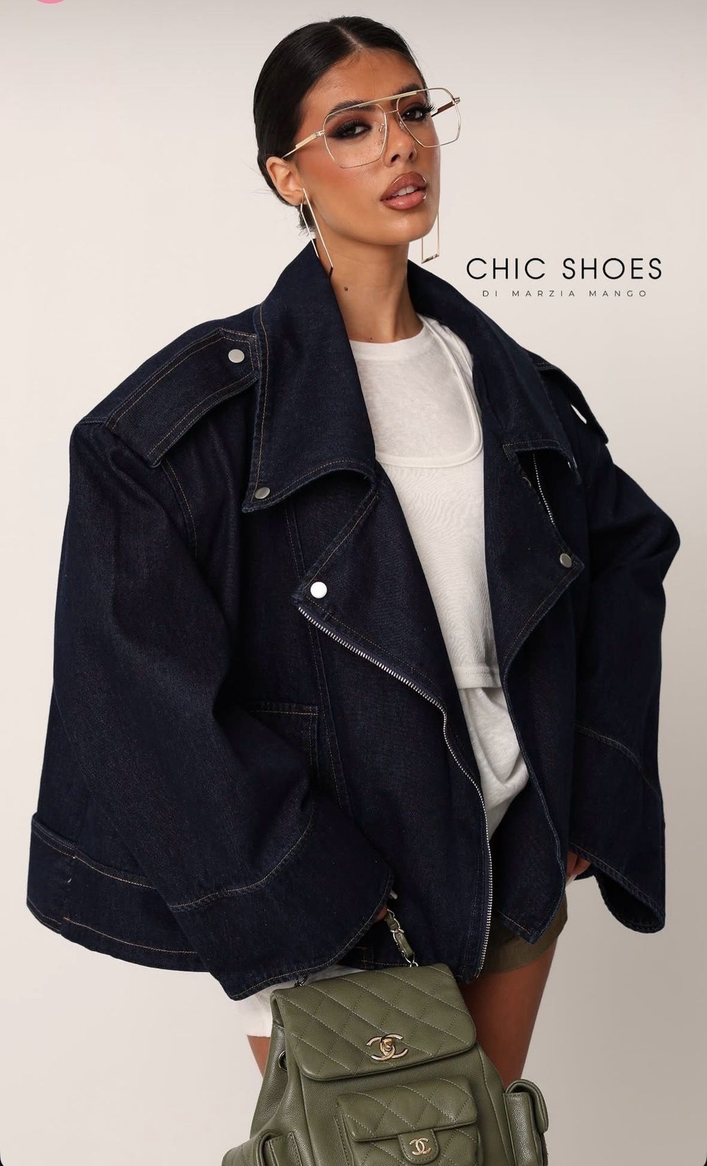 Oversized denim jacket με ασύμμετρο κλείσιμο - Σκούρο Μπλε