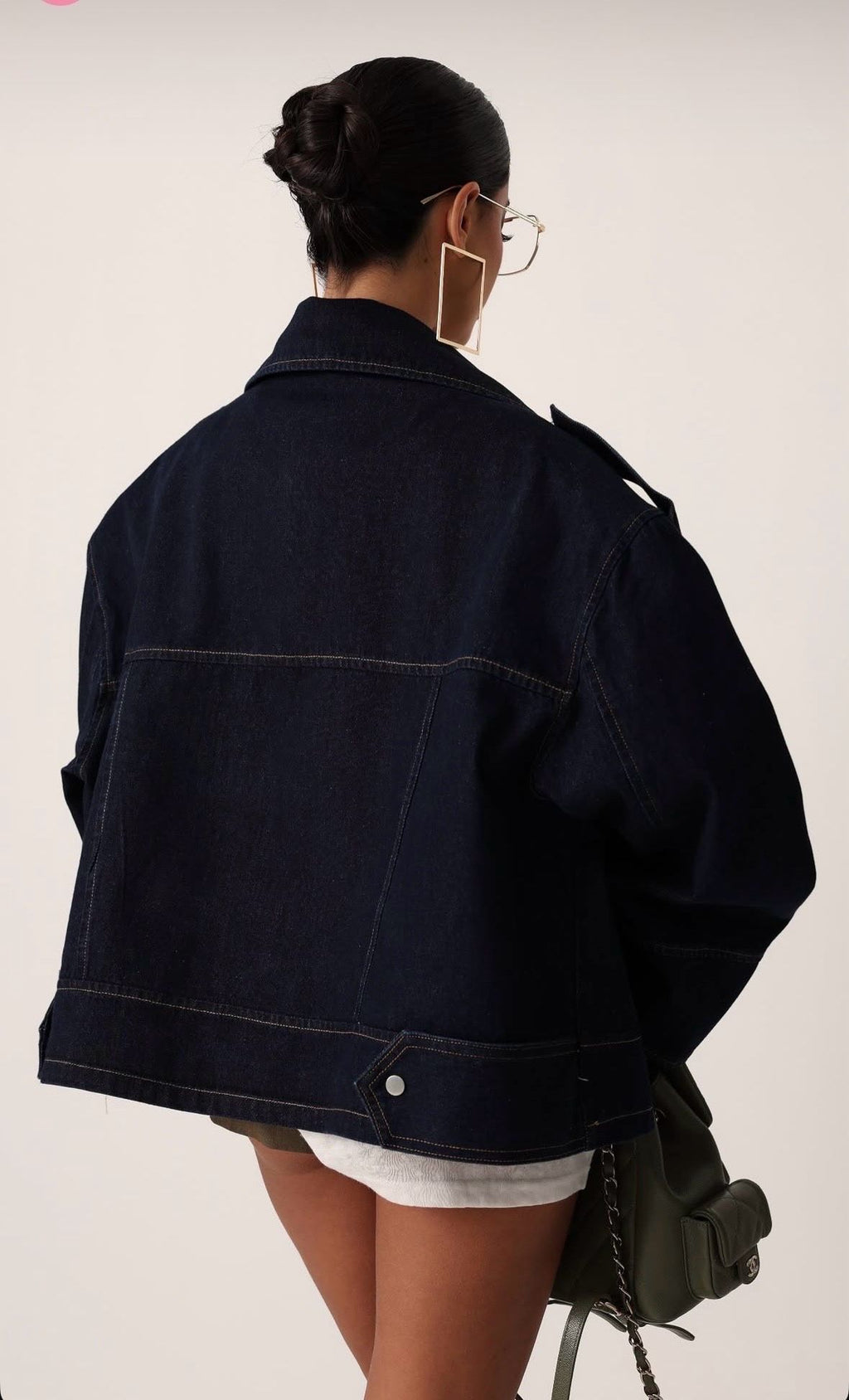 Oversized denim jacket με ασύμμετρο κλείσιμο - Σκούρο Μπλε