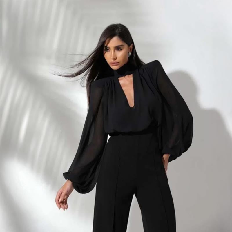 Balloon Sleeve Elegance Jumpsuit - Μαύρη