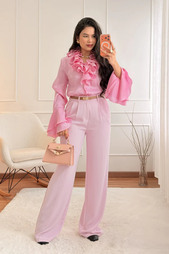 Μπλούζα με βολάν LUMINA - Ροζ