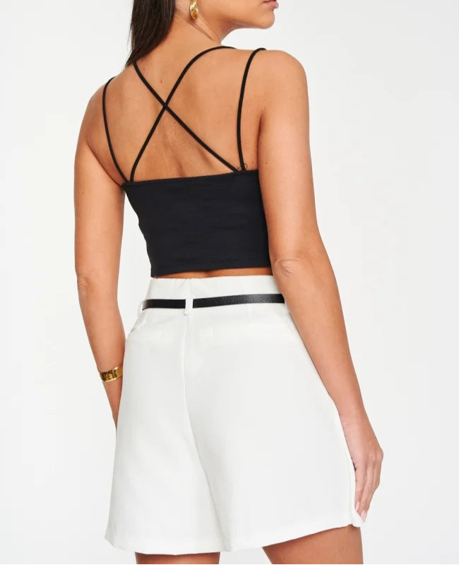 Sleek Cross-Back Crop Top - Μαύρο