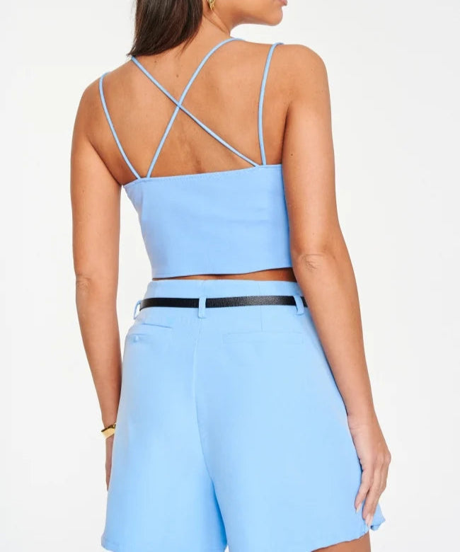 Sleek Cross-Back Crop Top - Γαλάζιο