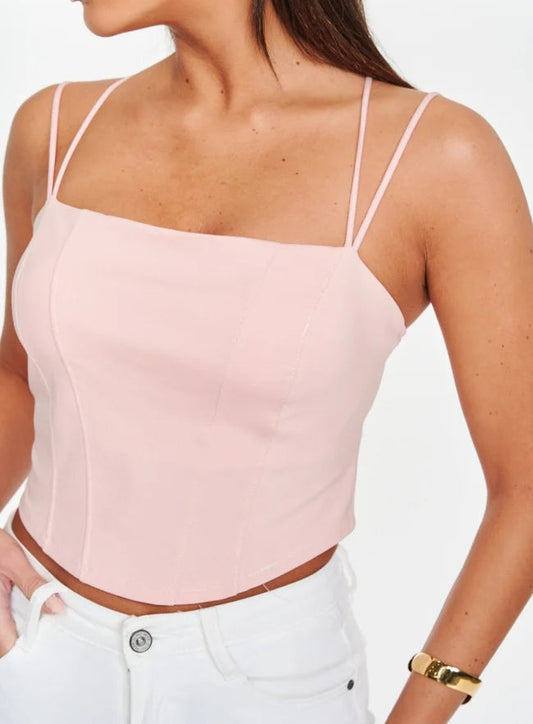 Sleek Cross-Back Crop Top - Ροζ