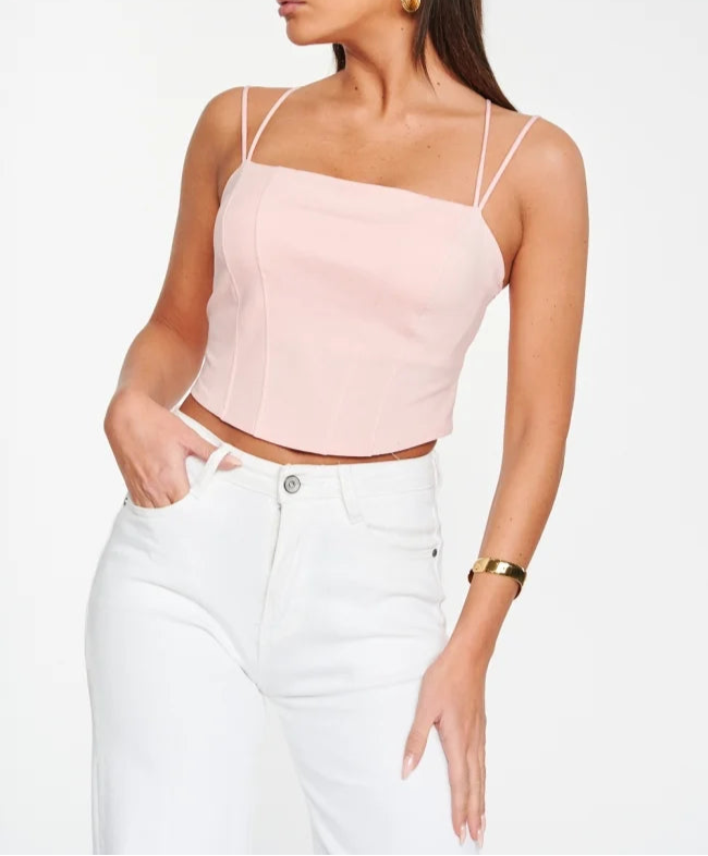 Sleek Cross-Back Crop Top - Ροζ