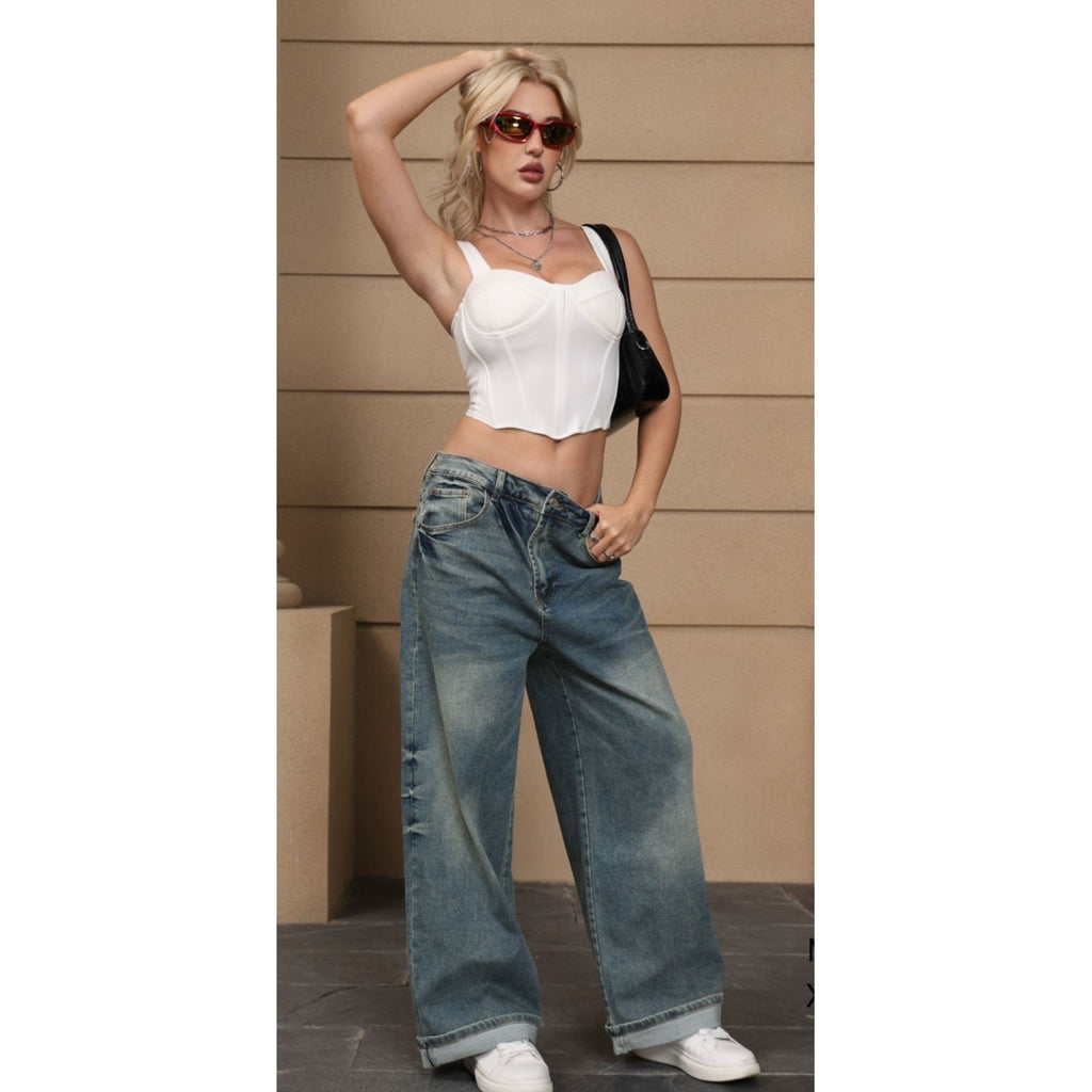 Denim wide leg παντελόνι σε φαρδυά γραμμή