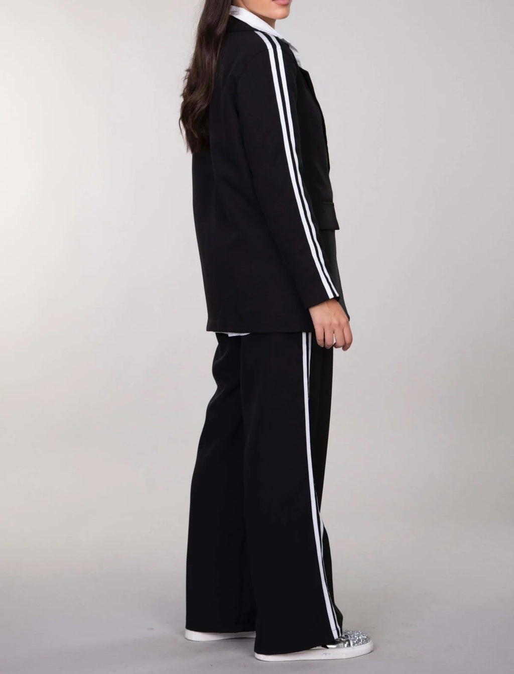 Σετ σακάκι & ψηλόμεσο παντελόνι με ρίγα στο πλάι - Μαύρο