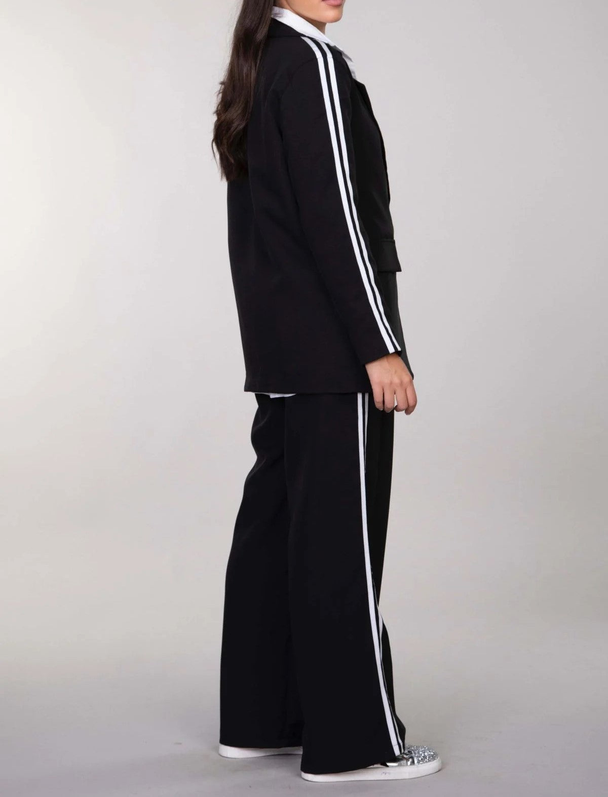 Σετ σακάκι & ψηλόμεσο παντελόνι με ρίγα στο πλάι - Μαύρο