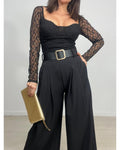 Elegance Flow Pleated Wide-Leg Pants - Black