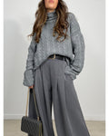 Elegance Flow Pleated Wide-Leg Pants - Grey