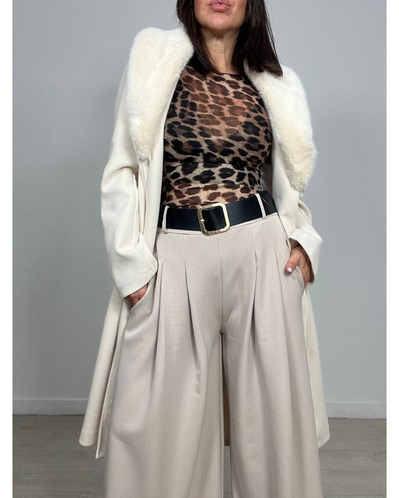 Elegance Flow Pleated Wide-Leg Pants - Beige