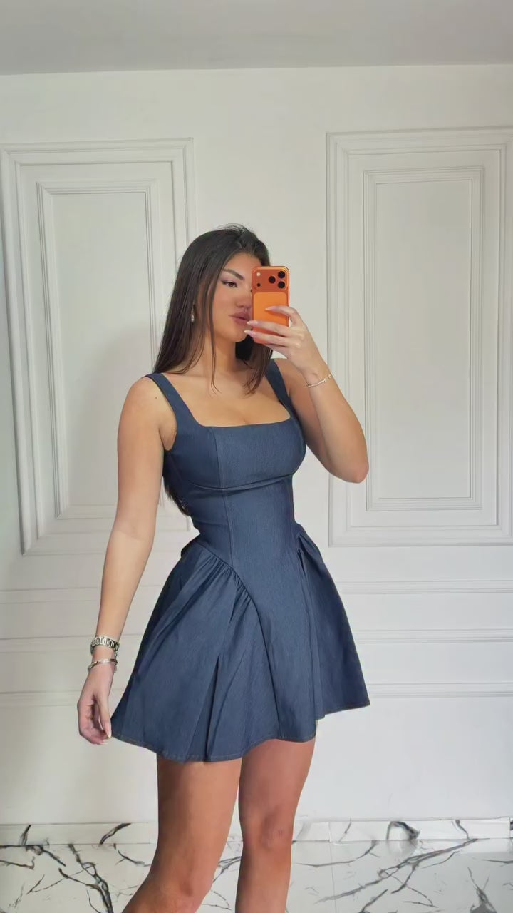 Denim mini dress με φιόγκο στο πίσω μέρος