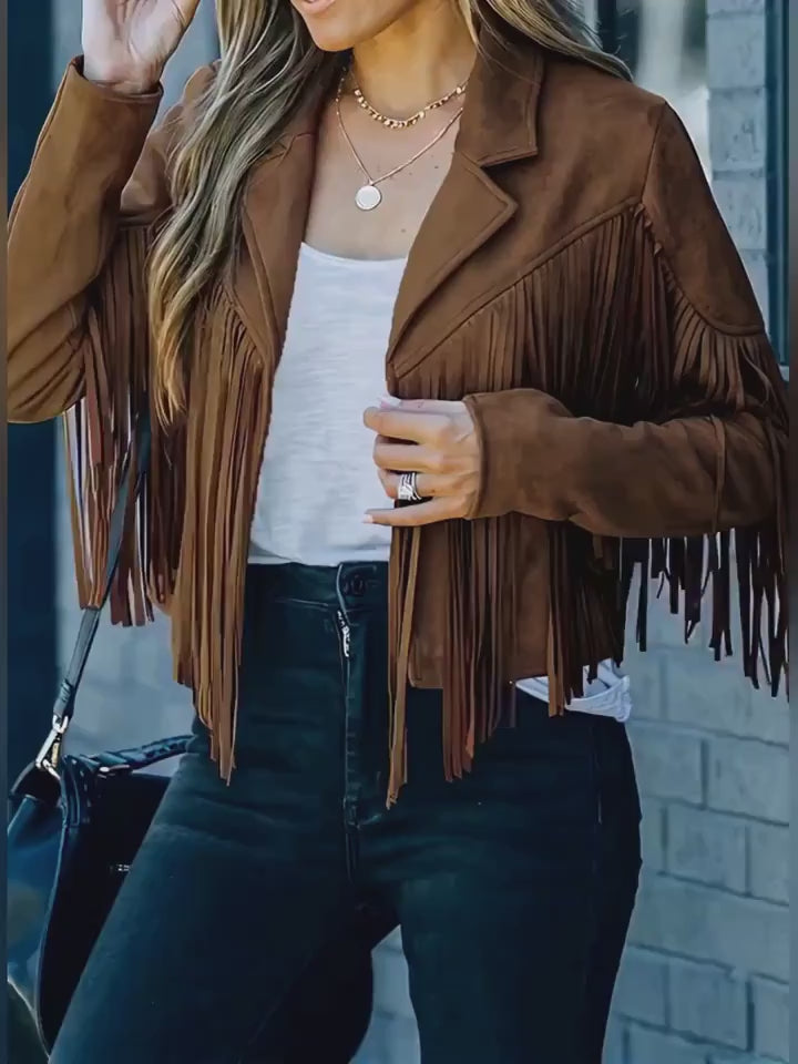 Σουέντ jacket με κρόσσια - Σοκολατί