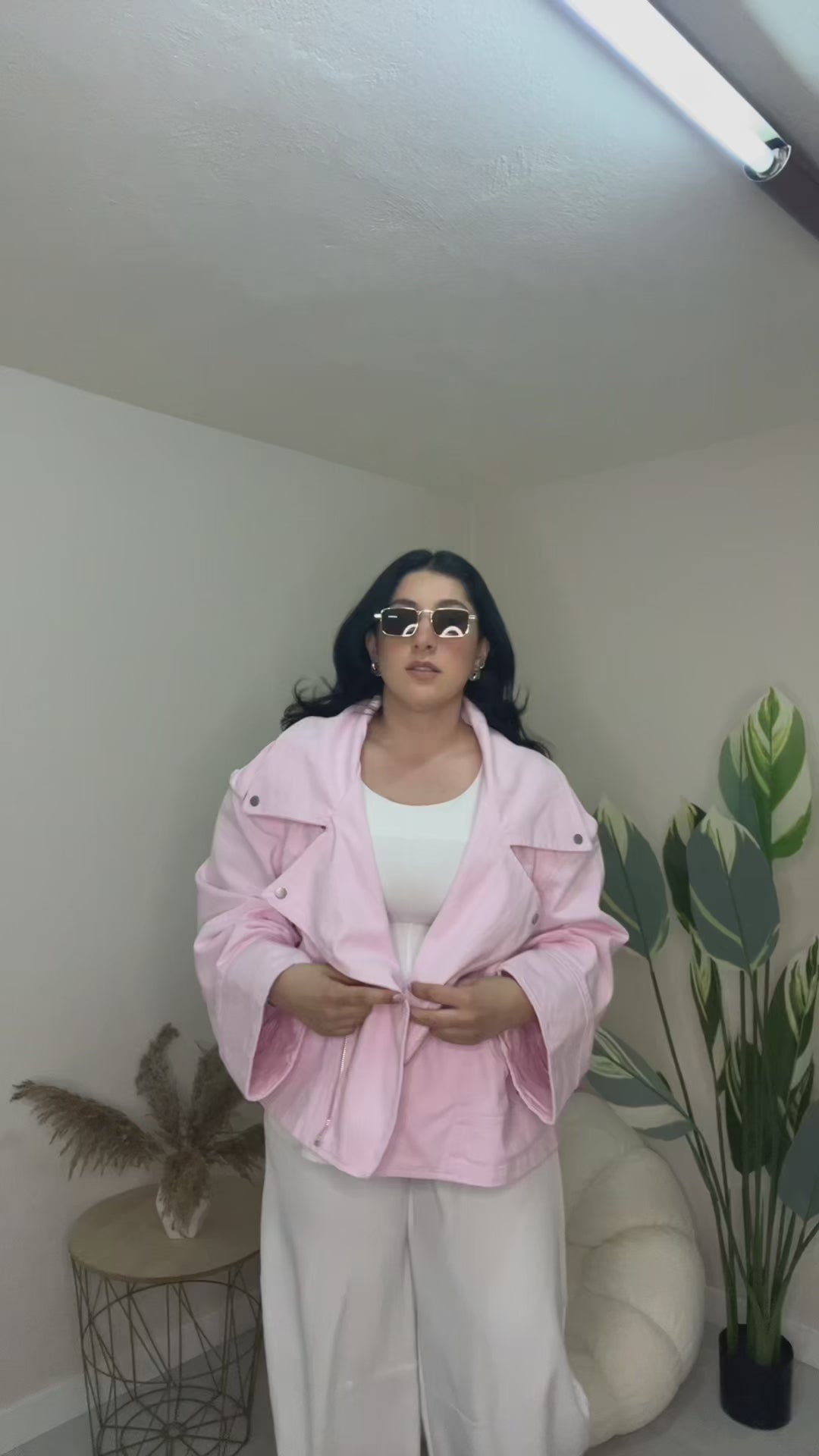 Oversized denim jacket με ασύμμετρο κλείσιμο - Κρεμ