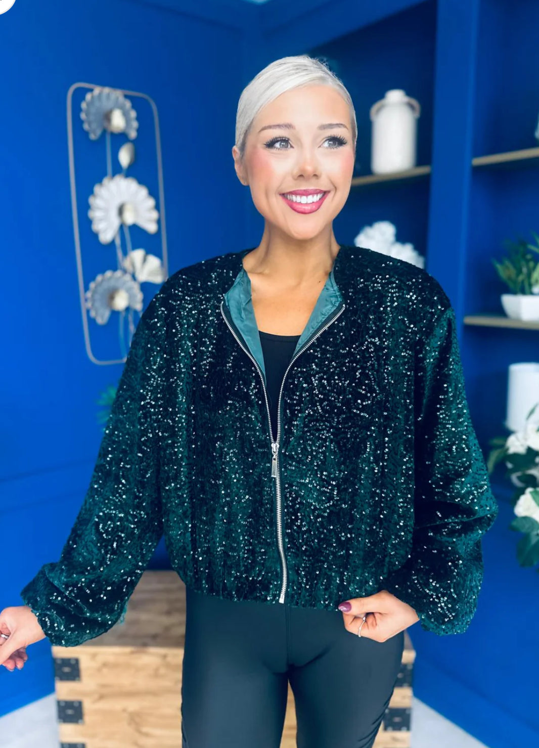 Bomber jacket βελουτέ με παγιέτα - Κυπαρισσί