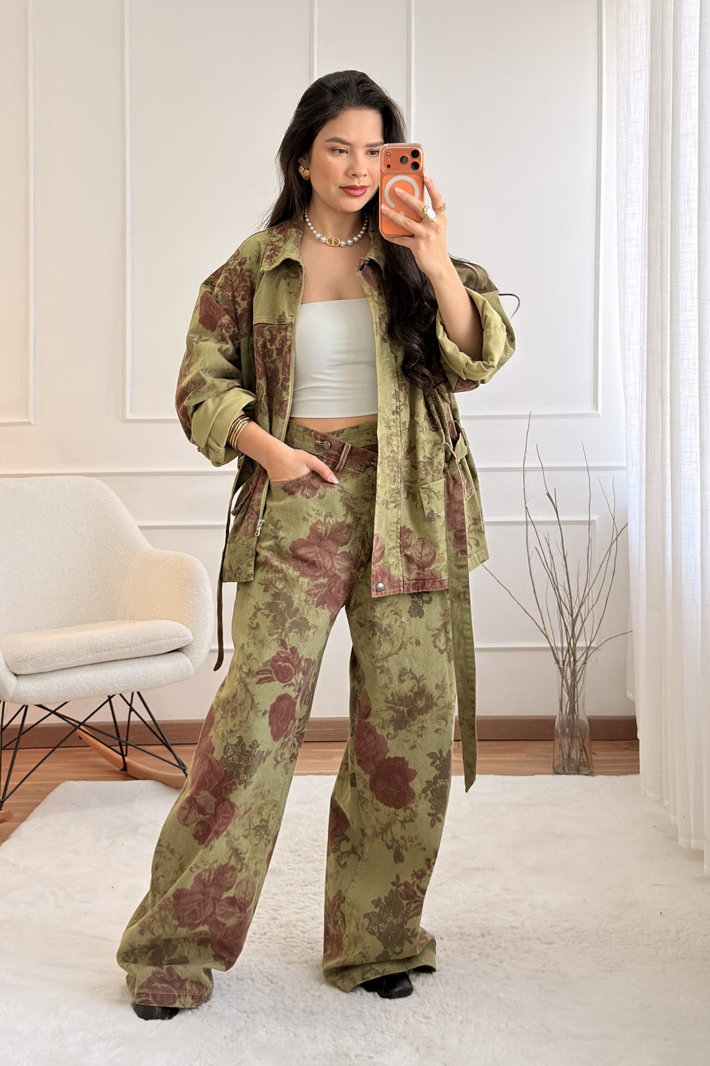 Denim floral LUMINA jean - Χακί