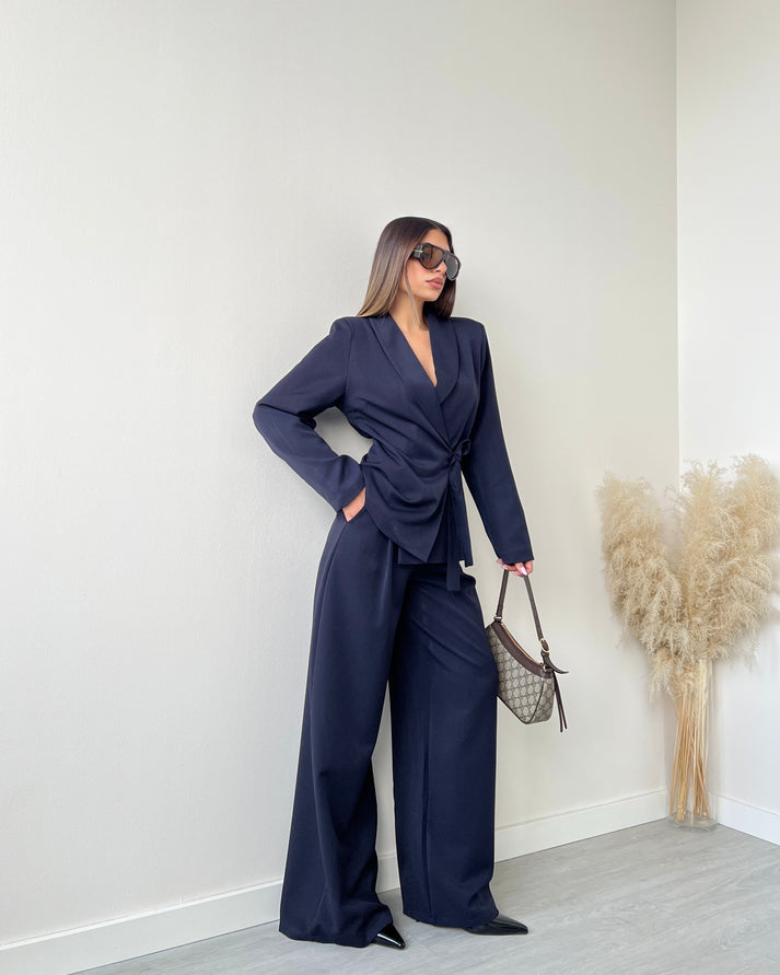 Σετ κοστούμι με δετό σακάκι - Μπλε