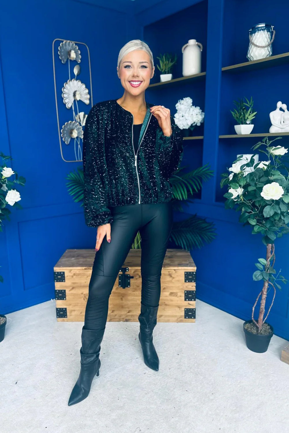 Bomber jacket βελουτέ με παγιέτα - Κυπαρισσί