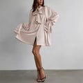 Elegant Bow Satin Shirt Dress - Champagne