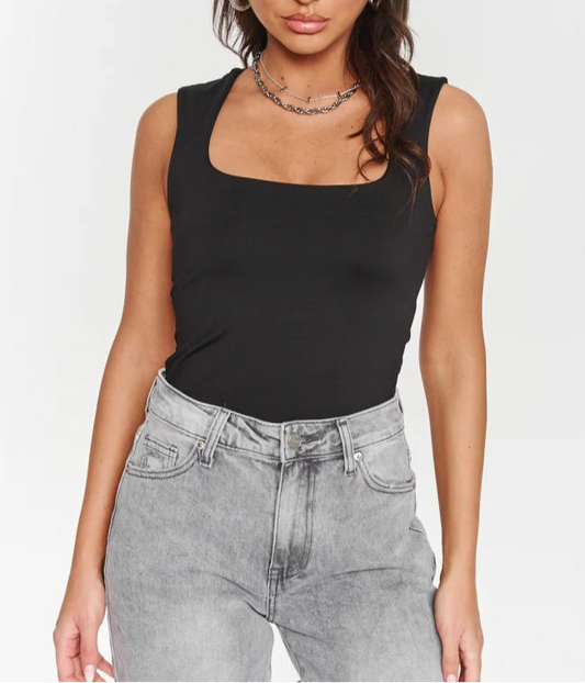 Square Neck Essential Top - Μαύρο